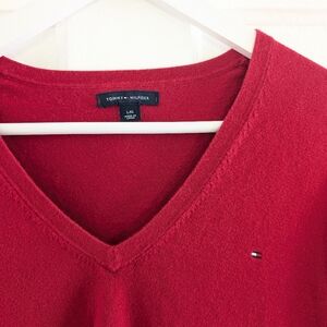 Tommy Hilfiger red v-neck pullover cotton sweater